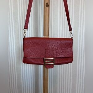 Divina Firenze Italy 100% Pebbled Lea Crossbody Bag Coral Orange Italian Flap